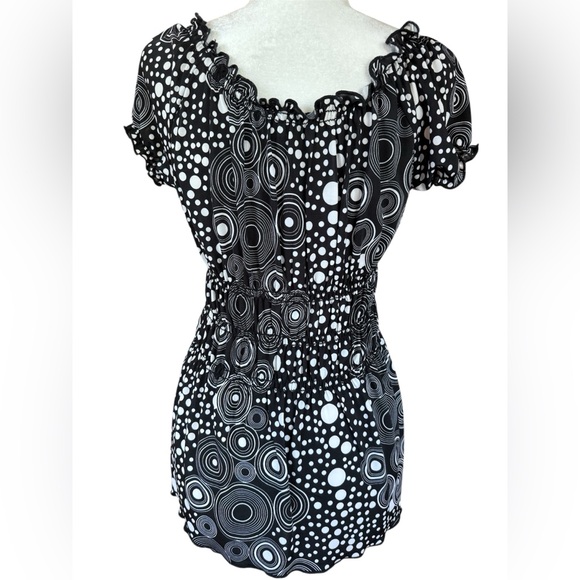 Michael Tyler Babydoll Retro Y2K Style Black and White Geometric Circles- Small - Picture 2 of 7